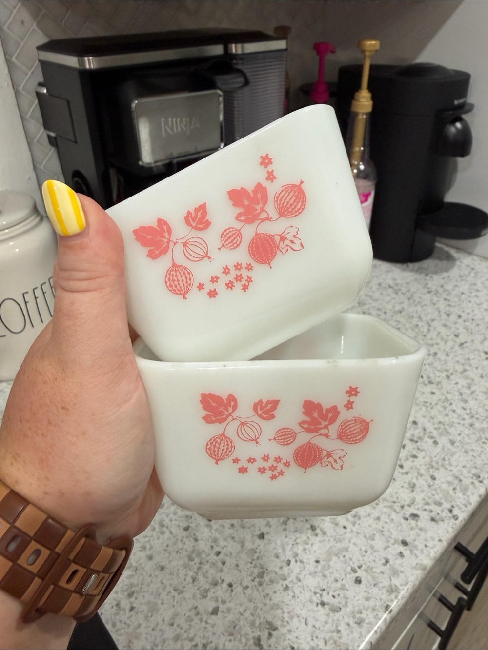 Two Vintage Pyrex Pink Gooseberry 501B Refrigerator Dish 1 1/2 Cup No Lids